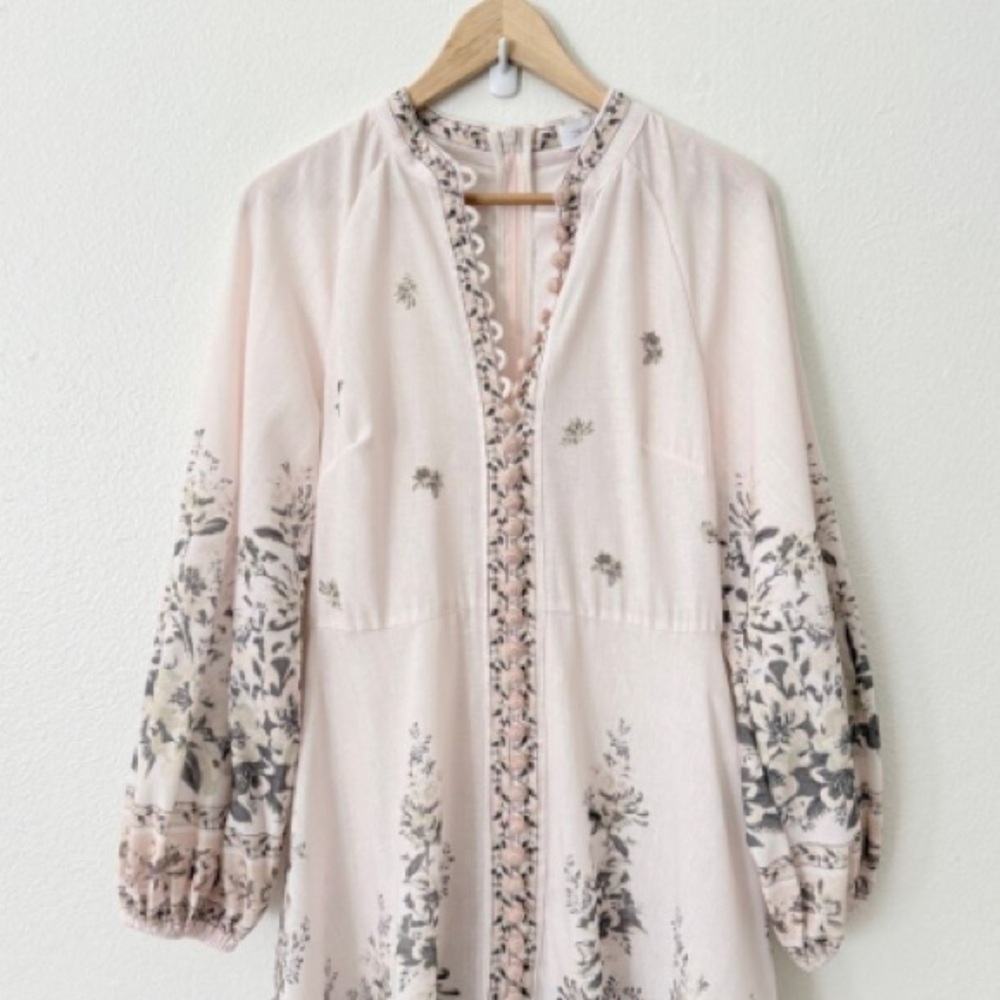 Zimmermann Women's Size 1 US 6 Golden Floral Long Sleeve Silk Linen Maxi Dress - Picture 2 of 12
